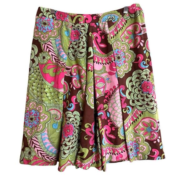 Vintage 90s 100% Silk Skirt Green Pink Preppy Paisley Print Flowy Circle Midi 6 - Picture 1 of 16